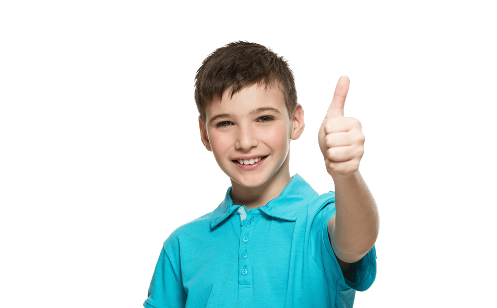 Young boy smiling and giving a thumbs up